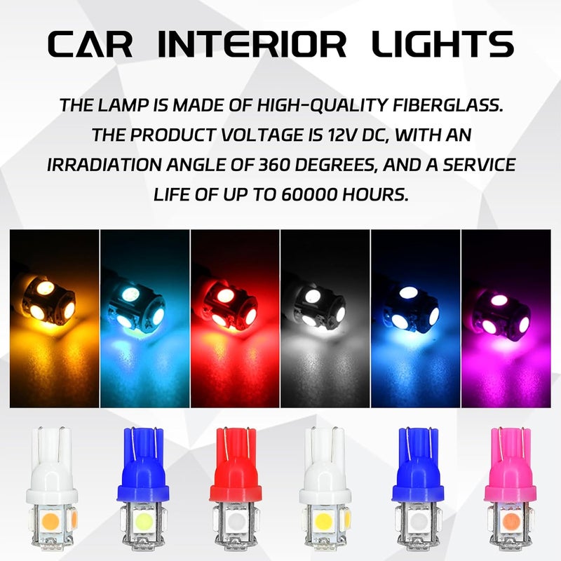 SWQS 10PCS 194 LED Bulb Red, Super Bright 5050 5SMD T10 LED Bulb, DC 12V Wedge Light Bulb Kit for Car Interior Lighting Door Dashboard Dome Map Trunk Light License Plate Lamp Courtesy Lights - Image 3